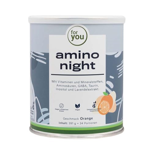 for you amino night Orange - Pulver für die Nacht mit GABA, Lavendel, L-Glutamin, L-Tryptophan & Inositol - 391g (34Portionen) versetzt mit Magnesium, Zink & Vitamin B6 - vegan, ohne Zucker