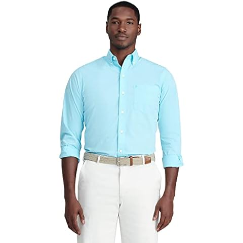 Izod Men's Premium Essential Long Sleeve Button Down Poplin Shirt, Blue Radiance, XL Cover