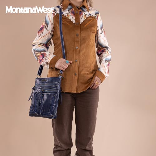 Image of Montana West Crossbody Bag for Women Multi Pocket Shoulder Medium Travel Purses Ultra Soft Washed Leather