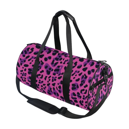 Pink Leopard Print Sports Duffel Bag Large Barrel Gym Bag with Full Print Design, Adjustable Strap Spacious Storage for Workout Training Outdoor Activities and Weekend Trips