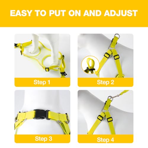 Feycig Hundegeschirr Kleine Hunde, Anti Zug Einstellbar Reflektierend Geschirr, Atmungsaktiv Weiches aus Mesh Geschirr Hund Leichtes Welpengeschirr Brustgeschirr mit Griff (Gelb, X-Small)