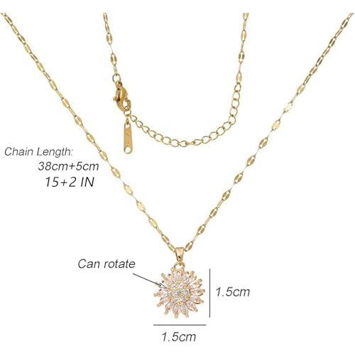 Sunflower Fidget Necklace for Women Gold Moon Necklace Rotating Heart Necklaces Spinning Crystal Flower Anxiety Necklaces Crescent Moons Jewelry Accessories3
