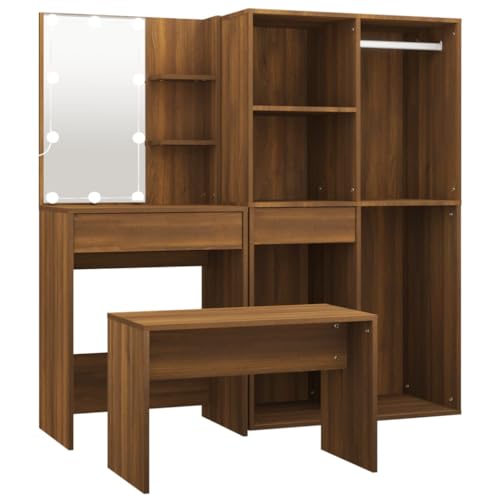 Kangmusi 3114106 - Juego de tocador con LED (aspecto de madera de roble), color marrón