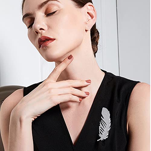 Seakuur Rhinestone Feather Brooch Pin For Women Men Fashion Crystal Delicate Leaf Brooch Lapel Pins Elegant Dress Accessories Jewelry Boutonniere Corsage For Hat Bag Suit Tie Wedding Birthday (Silver) #TOP2