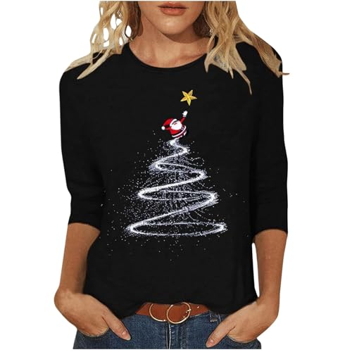 Generisch Weihnachtspullover Damen Weihnachtsshirt Damen 3/4 Arm...