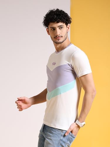 Image of The Indian Garage Co Men Drop Shoulder Loose fit Colourblocked Round Neck Tshirt