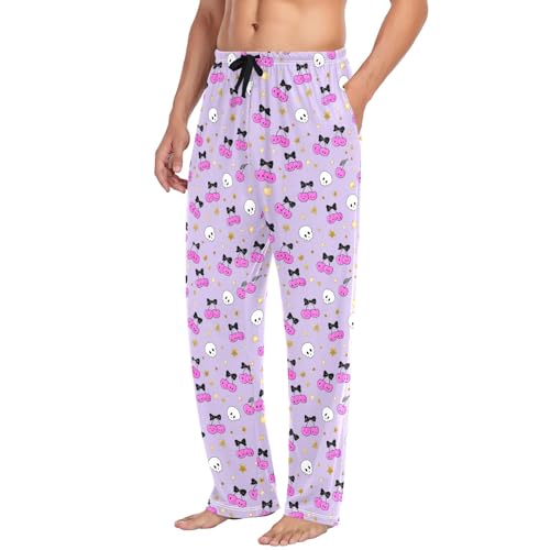 Mens Cotton Pajama Pants Sleep Lounge Pj Bottoms Sleepwear with Pockets Drawstring S Cherry Skull4