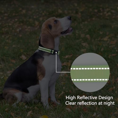 Image of Reflective Dog Collar, Adjustable Nylon for Large Dogs,Green
