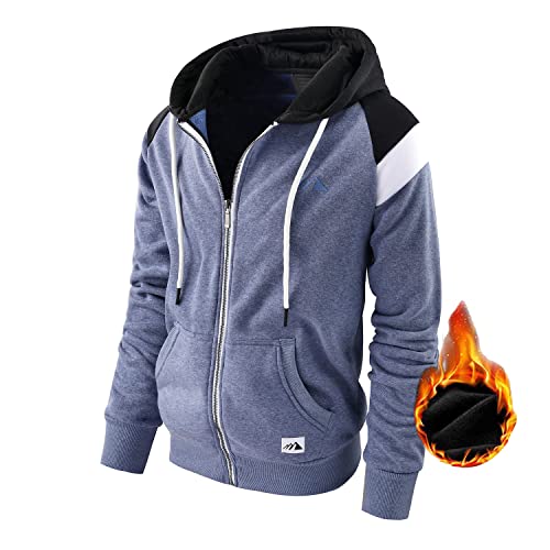 LAIWANG Men's Full Zip Fleece Hoodie zippered Color Block hooded