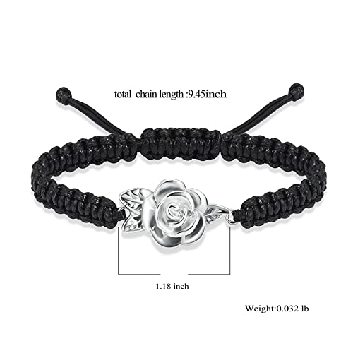 Image of Imrsanl Rose Flower Urn Bracelet for Ashes Cremation Memorial Jewelry of Loved Ones Adjustable Braided Rope Ashes Bracelet Funeral Keepsake for Women