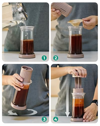 Image of D1 All-in-one 1-2 Cup Portable Coffee Maker with 200-Count Paper Filters Included, Cold & Hot Brew, a French-press Style Coffee Press for Travel, Hiking & Camping