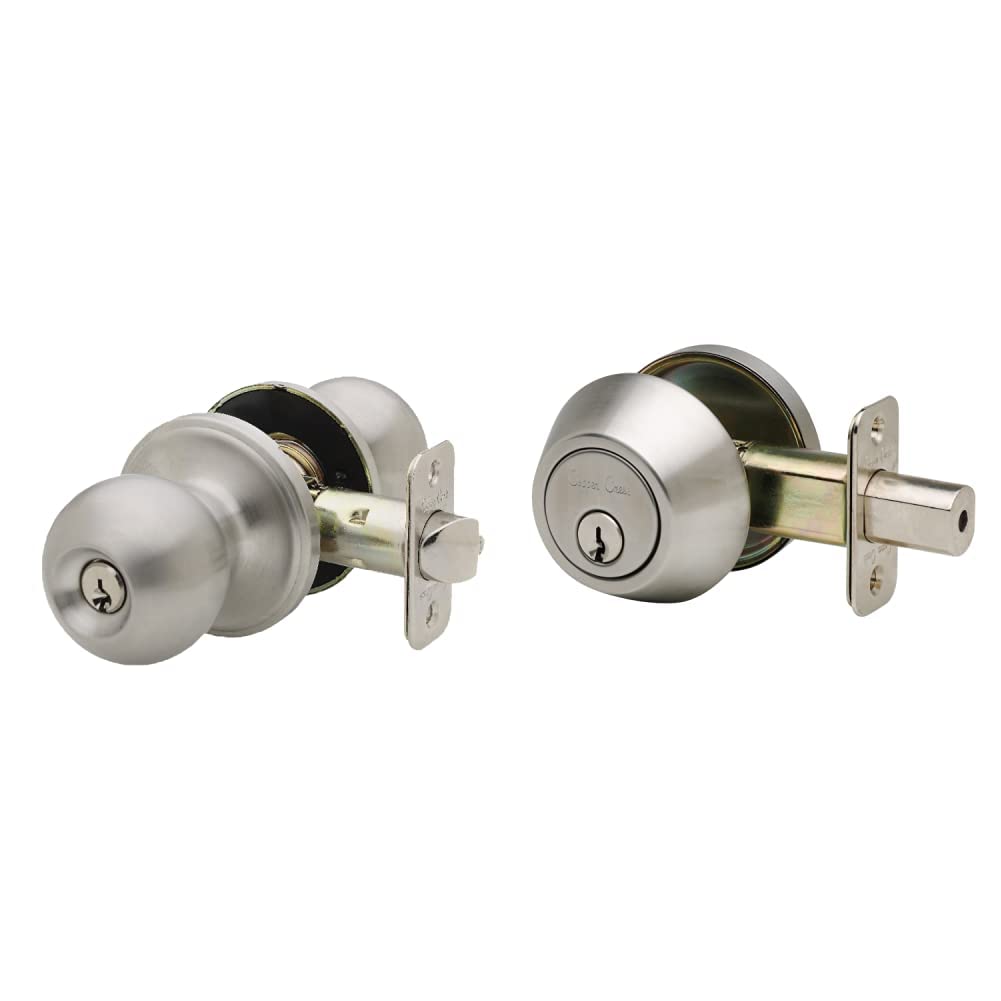 Copper Creek BK2040SS Ball Door Knob (1 Pack) and DB2410SS Single Cylinder Deadbolt, Satin Stainless