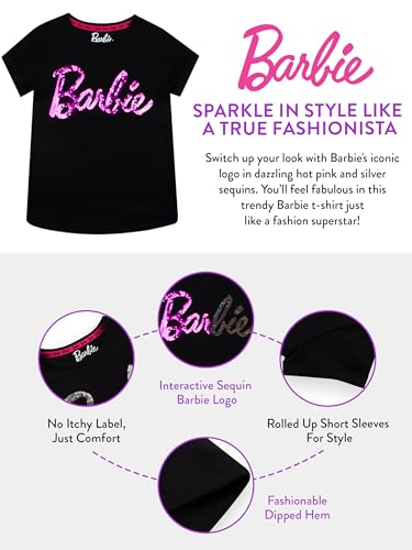 Barbie Text Logo Reversible Sequin T-Shirt, Girls, 5-14 Years, Black, Official Merchandise4