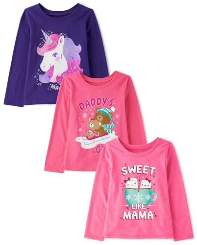 The Children's Place Baby-Girls and Toddler Assorted Everyday Long Sleeve Graphic T-Shirts,Multipacks Unicorn/Dad Bear/Mama 3-Pack 12-18MOS