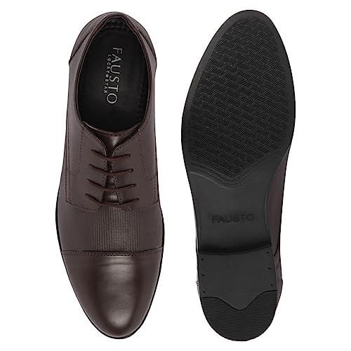 Image of FAUSTO Men's Formal Office Textured Cap Toe Genuine Leather Lace Up Shoes