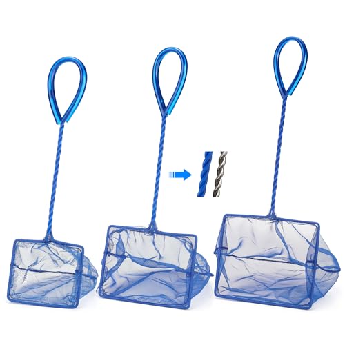 3 Pack Aquarium Net, Multi-Size Fine Quick Fish Catch Nets Extra Soft Nylon Fishing Nets with Plastic Handle for Aquarium Fish Tank Supplies- Blue (4in,5in, 6in)