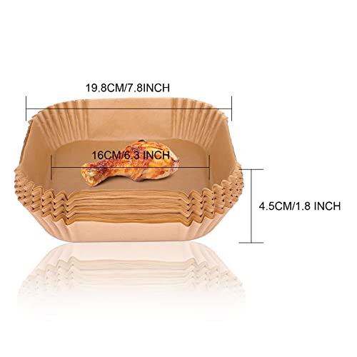 6.3 Inch Air Fryer Disposable Paper Liner, 100 Pcs, Square Air Fryer Liners That Doesn't Affect Food Taste, High Heat Resistant