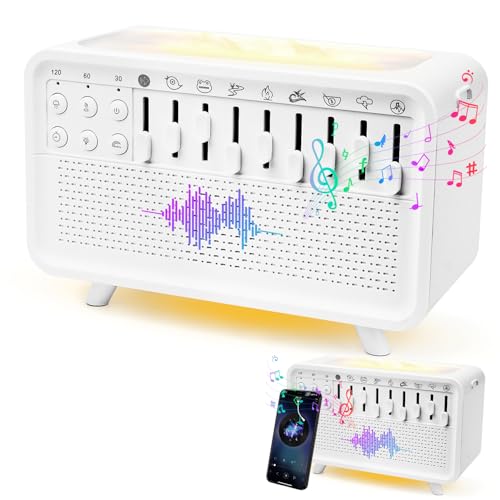Umidificatore Luce Notturna Rumore Bianco, Macchina del Suono del Sonno Portatile per Adulti, Altoparlante Bluetooth 4 in 1 con 8 Suoni Ambientali, Timer, Diffusori di Fiamme Girelli(A)