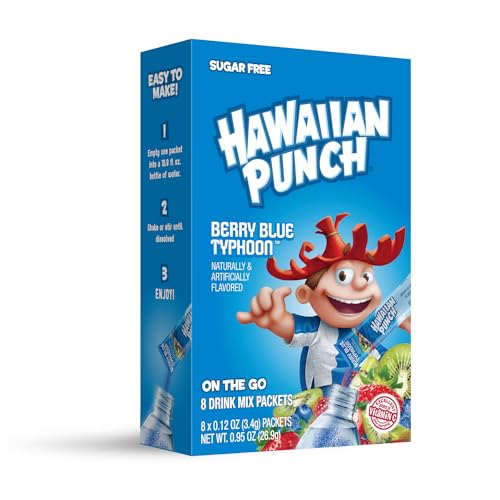 Hawaiian Punch Powder Drink Mix – Sugar Free & Delicious, Excellent source of Vitamin C (Berry Blue Typhoon, 96 Sticks)