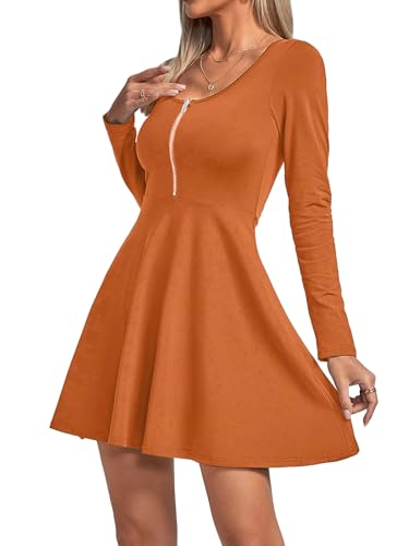 Image of Umenlele Women's Scoop Neck Long Sleeve Dresses Casual Flowy Swing Mini Short Wrap Skater Dress