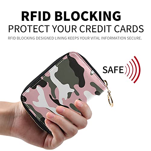 Camo Camouflage Pink Grey White Credit Card Coin wallet, RFID Blocking Compact Women Leather Card Holder, Key Change Organizer, Zipper Purse Clutch Pouch Pocket2