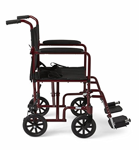 Medline Aluminum Transport Wheelchair, 8" Wheels, Supports Up To 350 Lbs, Red #TOP3