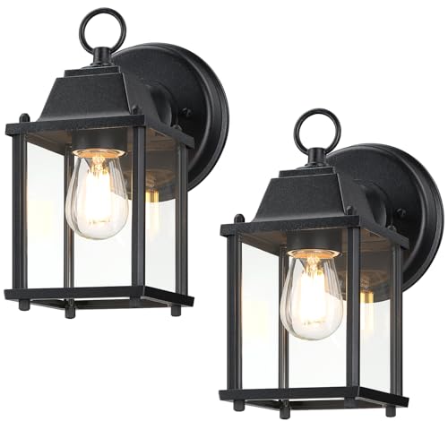 Opiniones de Farol exterior los mejores 10. 45 LIT-PaTH - Linterna de pared para exteriores, aplique de pared como accesorio de iluminación de porche, base E26, carcasa de aluminio más vidrio, resistente al agua y al aire...