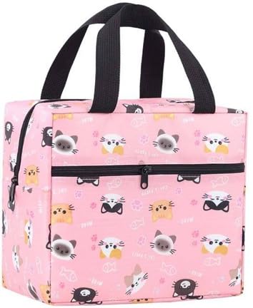 Image of Toy Imagine 5.6L Insulated Lunch Bag for Kids School Cute Cartoon Print Tiffin Bag Snack Tote Bag Compact Portable Leak Proof Tiffin Pouch Hot and Cold Lunch Box Bag for Boys & Girls(Cat Design Pink)