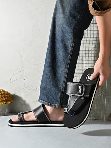 Image of Men's Comfort Slippers with Adjustable Strap | Cushioned Footbed & Shock Absorbing Sole | Lightweight Everyday Wear Slippers for Home, Office & Casual Walking