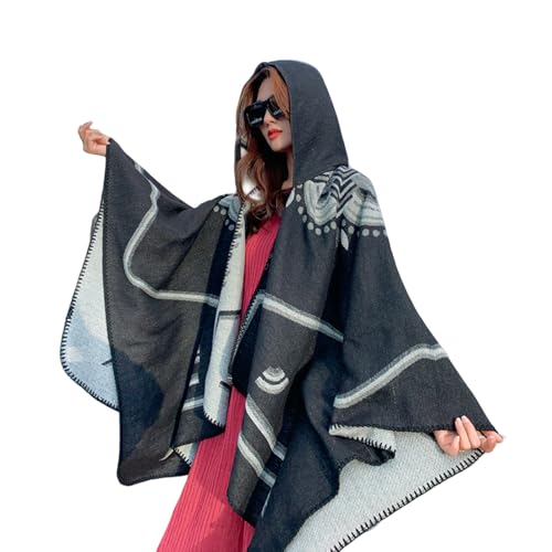 Bufanda de mujer capa abrigo chal grande estampado reversible borlas 83034 7