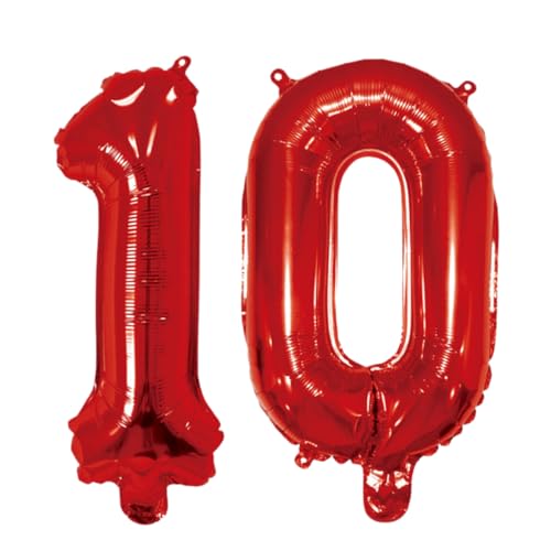 Image of Number 10 Balloon Foil Mylar Balloons for Birthday Party Decoration (Red, 16 Inch)