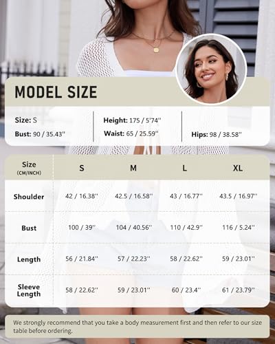 Image of Bsubseach Women Tie Front Crochet Cardigan Lightweight Summer Knit Cardigans Long Sleeve Beach Cover Up White L