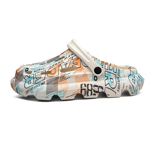 Men's Summer Outdoor Casual Hole Shoes Thick-Soled Non-Slip EVA Couple Slippers Beach Sandals(Khaki,10/11)