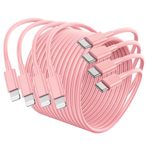 4Pack USB C to Lightning Cable 6FT, Fast Charging Cord for iPhone 14, Replacement for Apple Original Charger Cable for iPhone 14 13 12 11 Pro 11 XS MAX XR 8 7 6s Plus-Pink