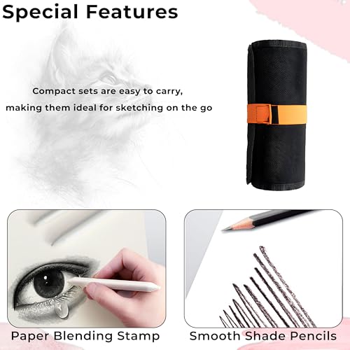 Image of DaKos 38 Pieces Professional Sketching & Drawing Art Tool Kit - Drawing Pencil Set, Shading Pencil Set for Artists, Perfect Sketching Kit of Charcol Pencil with Rolling Pouch (MFP1230)
