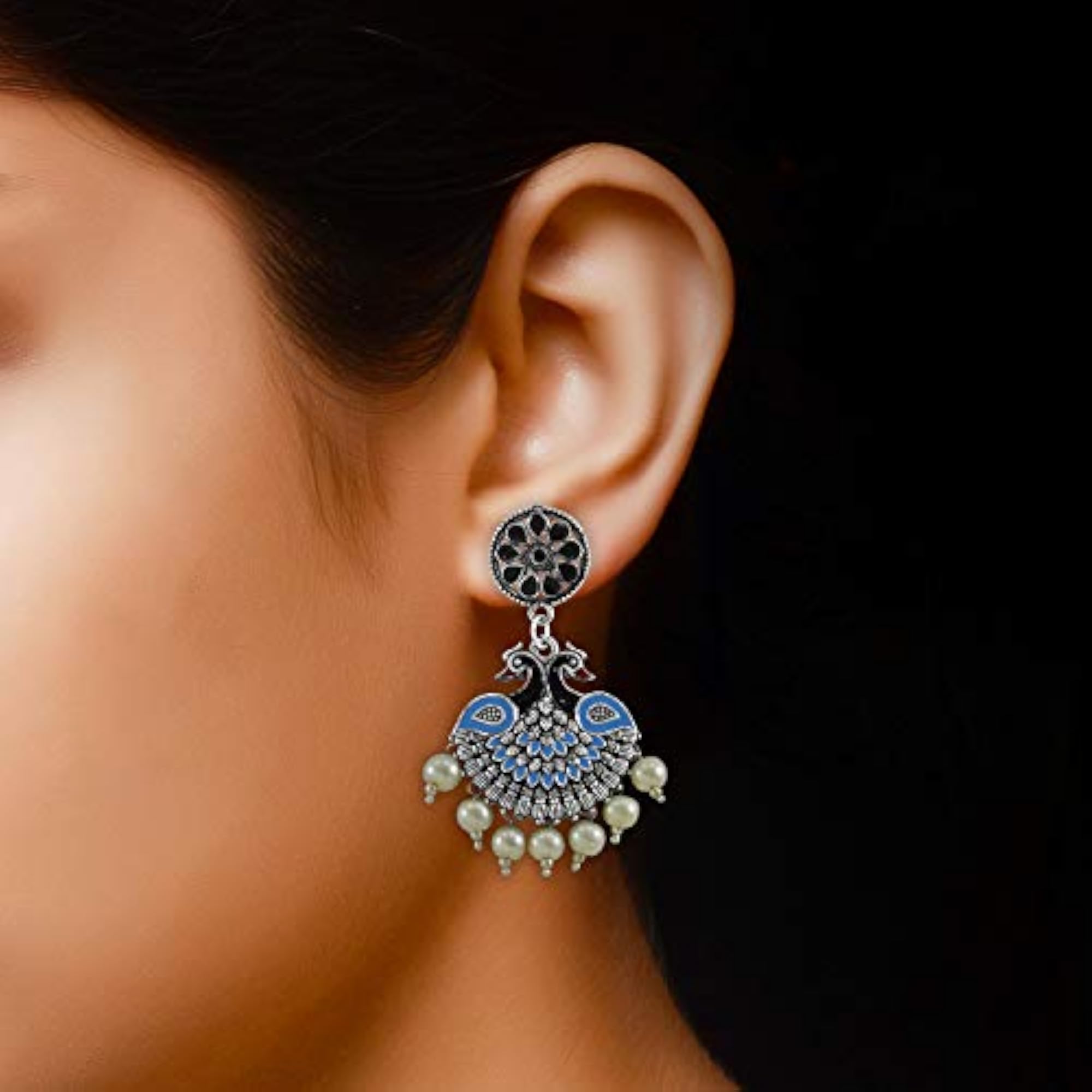 Desire Collection Oxidised Peacock Earrings, Elegant Design