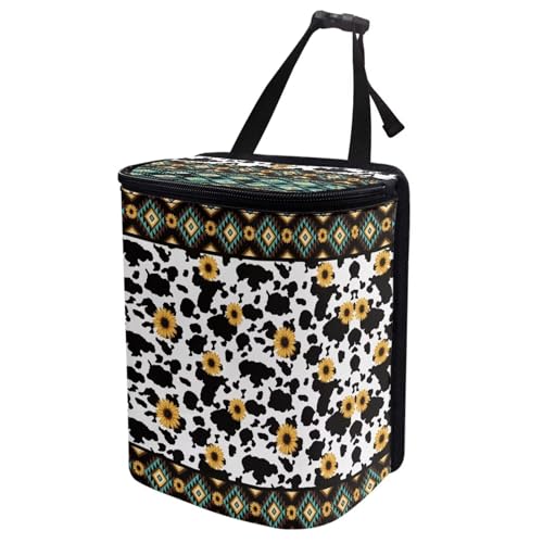 Image of Tribal Aztec Cow Print Car Trash Bin Interior Accessories Portable Leak Proof Vehicle Garbage Cans Bag for Back Seat Washable Mini Car Trash Cans