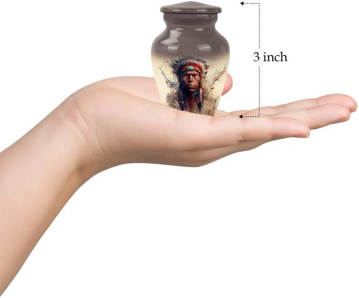 Native American Decorative Urns, Memorial Burial Urn, Pack of 1, Small Ashes Keepsake for Sister, Small Keepsake Urn for Mom & Dad Ashes, Cremation Urns for Adults Male & Female, Gray