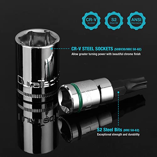 Duratech 1/4" Drive Socket Set, 20 Pieces, Including Metric And Bit Sockets, Ratchet Wrench, Extension Bar, And Swivel Storage Rack, Cr-V S2 Alloy Steel, Meets Ansi Standards #TOP5