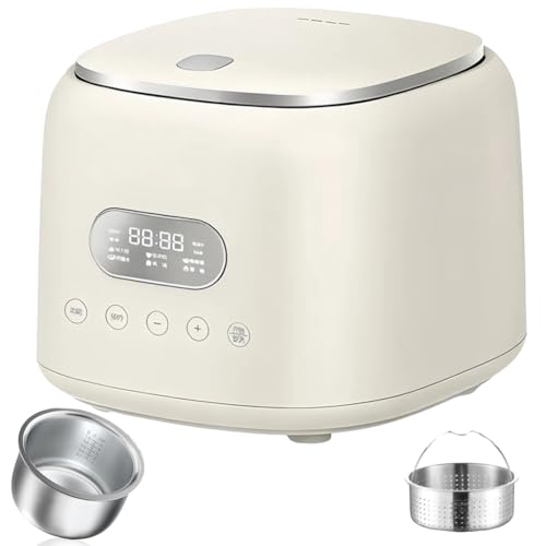 Olla arrocera inteligente de 2,5 l con olla interior de acero inoxidable, calentamiento uniforme de vórtice de 400 W, función baja en azúcar, control táctil, adecuada para 2 a 5 personas