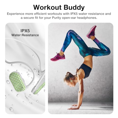 Image of Purity Air Open Ear Headphones - True Air Conduction Wireless Bluetooth Open Ear Earbuds with Dual Mic for iPhone /Android - Secured Long Wearing Comfort, Sports Sweat Resistant (Green Checkers)