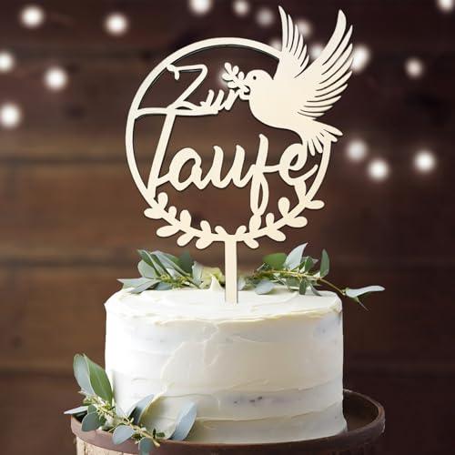 Cake Topper Taufe, Holz Tortendeko Taufe für Mädchen und Junge, Deko für Tauftorte