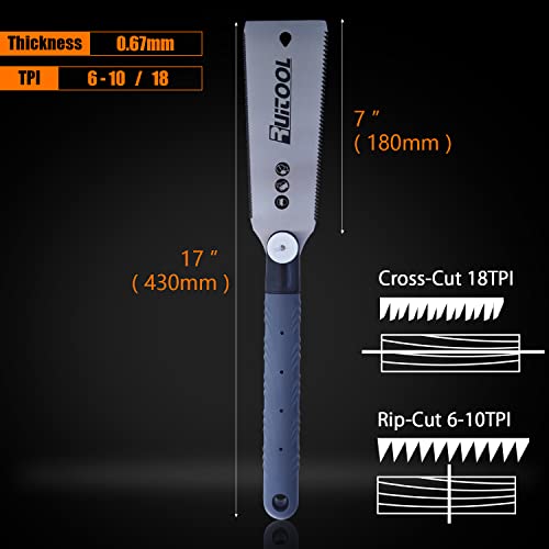 Image of RUITOOL Japanese Hand Saw, 7 Inch Finish Cutting Pull Saw, Double Edge SK5 Flexible Blade Woodworking saw