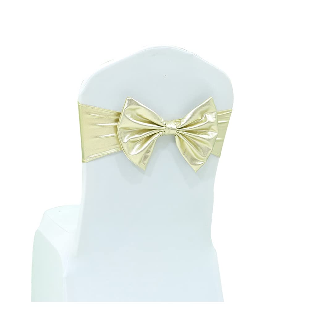 Namvo Silver 10Pcs Elastic Stretch Chair Sashes Bows Spandex Bands For Weddings Birthday Party Banquet Reception Chair Decoration (Not Included White Chair Cover Cloth)
