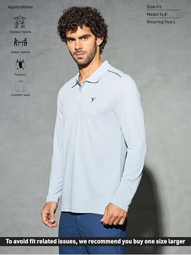 Image of TECHNOSPORT Men's Solid Full Sleeve Polo T-Shirt TECHNOCOOL+ Quick Dry Slim Fit Sports Tee for Travel Casual Smart Wear UPF50+ Anti Odour