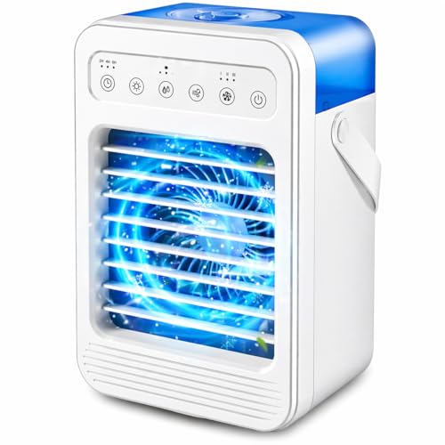 Portable Air Conditioners, Mini Air Conditioner Personal Evaporative Air Cooler with 4 Speeds 7 Colors, 600ML Portable Ac Unit Fan 2 Cool Mist Cooling Fan for Room Office Car