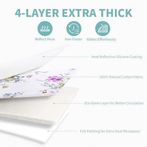 Image of Ironing Board Cover and Pad 15x54 Inch Standard Ironing Board Cover with Elastic Edge and Hook and Loop Fasteners Scorch and Stain Resistant Cotton Ironing Covers