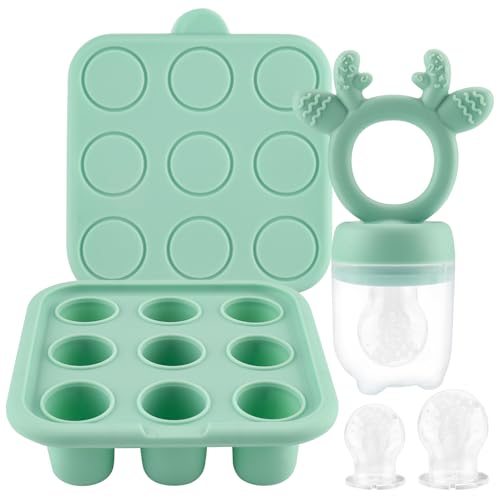 Foydream Chupete Fruta, Alimentador Antiahogo de Fruta, Bandejas para Congelador de Alimentos, 3 Tamaños Tetinas Silicona 4-24 Meses, Mordedores Sin BPA