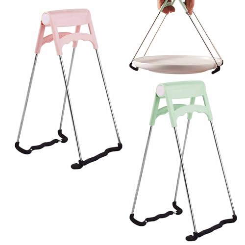 2 PCS Stainless Steel Hot Bowl Clip,Stainless Steel Bowl Lifter Clips,Multifunction with Plastic Handle Foldable Bowl Clip Kitchen Tools Cooking Tongs Ideal to Hold Dishes, Bowls, Pans and More