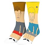 Odd Sox – Beavis & Butthead 360 – Novelty Crew Socks – Size Large – Men's 8–12 / Women's 9.5–13.5 – Tv Cartoon Fan Gift – Durable Knit Comfort – Comfortable Everyday Graphic Design